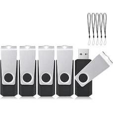USB atmintinė 32 GB, 5 vnt., 5 vnt., greitaeigė USB 2.0 atmintinė 32 GB, 5 vnt., juodos spalvos, pasukama USB atmintinė 