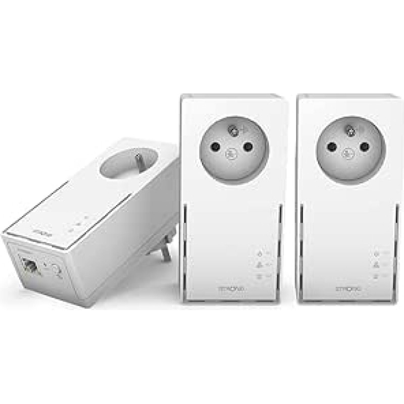 STRONG CPL 1000 Mbps | Tri Pack | Filtruotas lizdas | Gigabit Ethernet prievadas | Suderinamas su interneto dėžutėmis | Idealiai tinka daugiafunkcinei televizijai | HD transliacija | Nėra konfigūracijos | Plug and Play