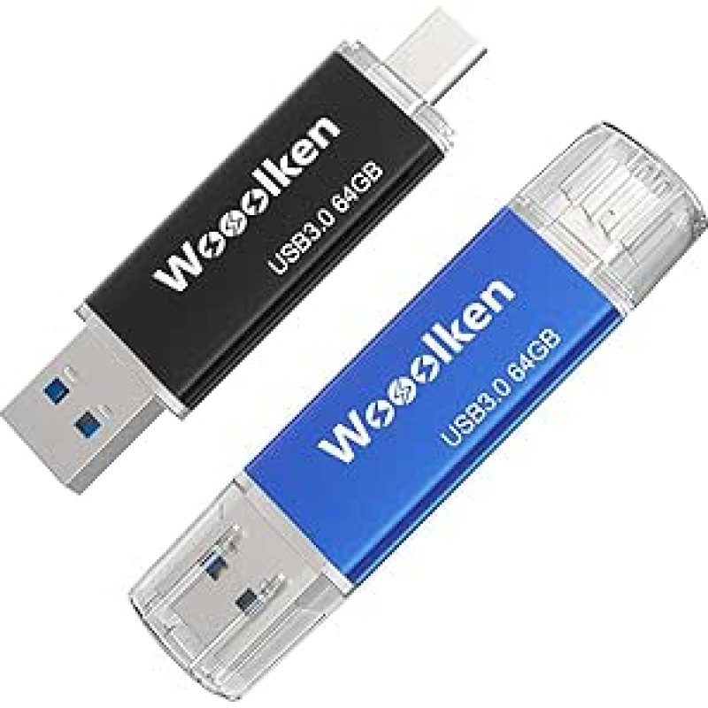 USB C atmintinė 64 GB 3.0 OTG, 2 vnt., C tipo (2-in-1 USB atmintinė, pvz., 