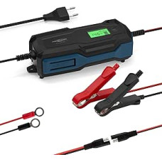 ANSMANN Išmanusis 10 pakopų įkroviklis 6 V 12 V / 6 A su LCD ekranu, skirtas švino rūgšties, švino gelio ir švino vilnos akumuliatoriams, taip pat 12 V LiFePo4 akumuliatoriams, skirtiems automobiliams, motociklams ir mikroautobusams