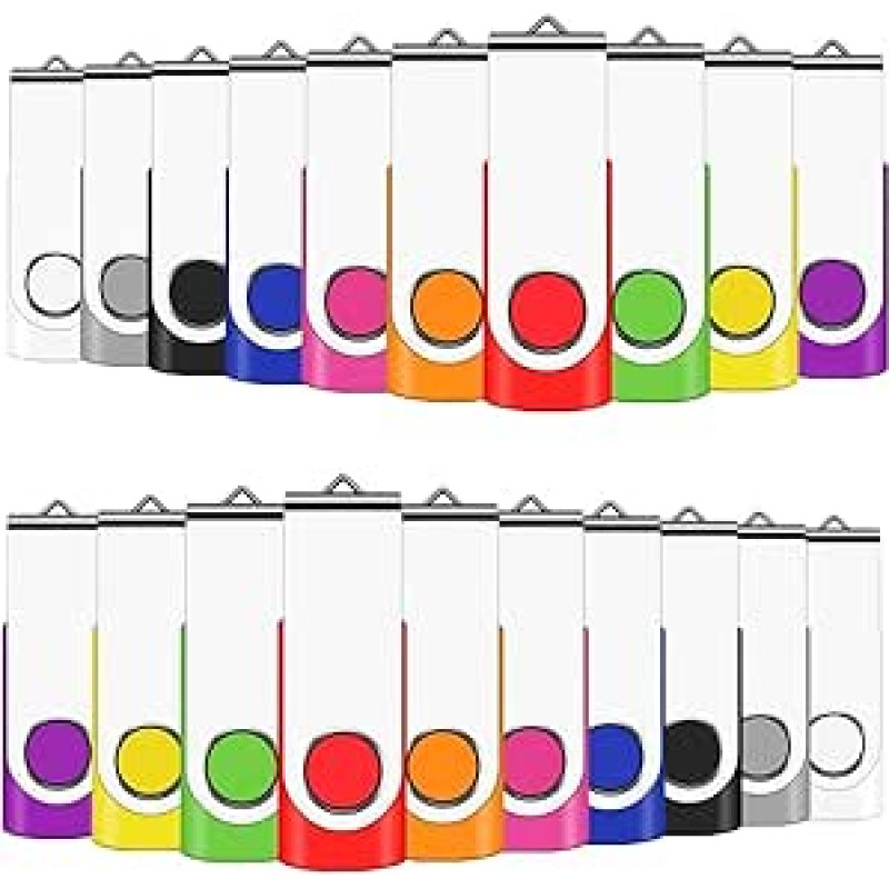 EASTBULL USB atmintinės, 2 GB, 50 atmintinių, spalvotos atmintinės, 2 GB sulankstomos duomenų saugyklos, įvairiaspalvės (2 GB, įvairiaspalvės, 50 pakuočių)