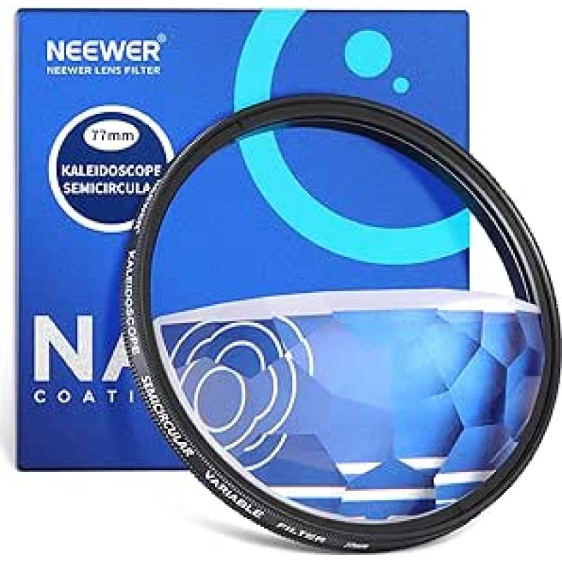NEEWER 77 mm pusmėnulio pusapskritimio kaleidoskopo prizmės objektyvo filtras, fotografijos prizmės kristalinio stiklo efekto filtras su daugkartiniu lūžiu ir kintamu fotografinių motyvų skaičiumi