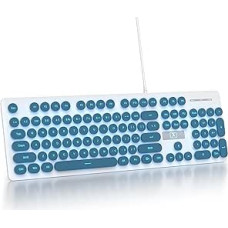 Laidinė žaidimų klaviatūra rašomoji mašinėlė, 104 klavišų membraninis LED apšvietimas amerikietiško išdėstymo QWERTY su apvaliais klavišais, skirta kompiuteriui/PC/Laptop/Windows Blue