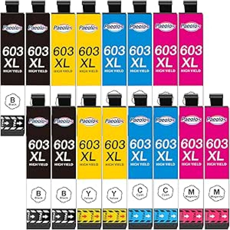 Paeolos 603XL Cartridges Compatible with Epson 603 XL Printer Cartridges for Epson XP-3105 XP-4100 WF-2840 WF-2810 XP-3155 WF-2850 WF-2830 XP-3100 XP-2105 XP-3150 XP-2100 XP-2150 WF-2855 0 (16) -Pack)