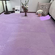 Plüsch Schaum Fußmatten Quadratische ineinandergreifende Teppichfliesen, Flauschige ineinandergreifende Schaumstoff-Fußmatten, rutschfeste Puzzle-Teppiche Schaumteppich(Purple, 42pcs)