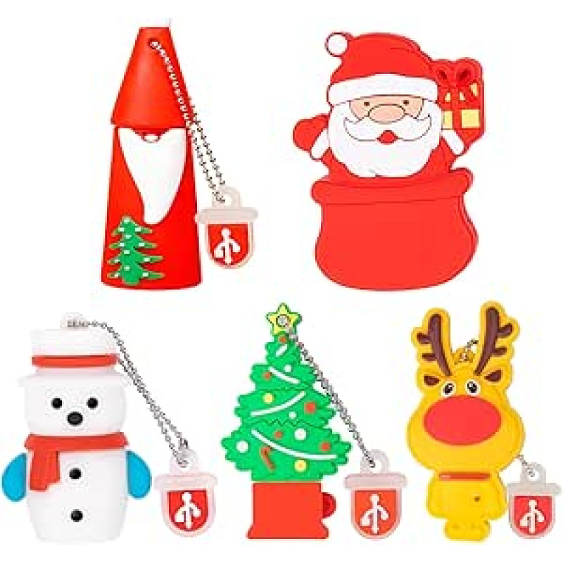 5 pakuotės USB atmintinių Kalėdų stiliaus 16 GB naujametinės dovanos šeimai ir draugams, 
