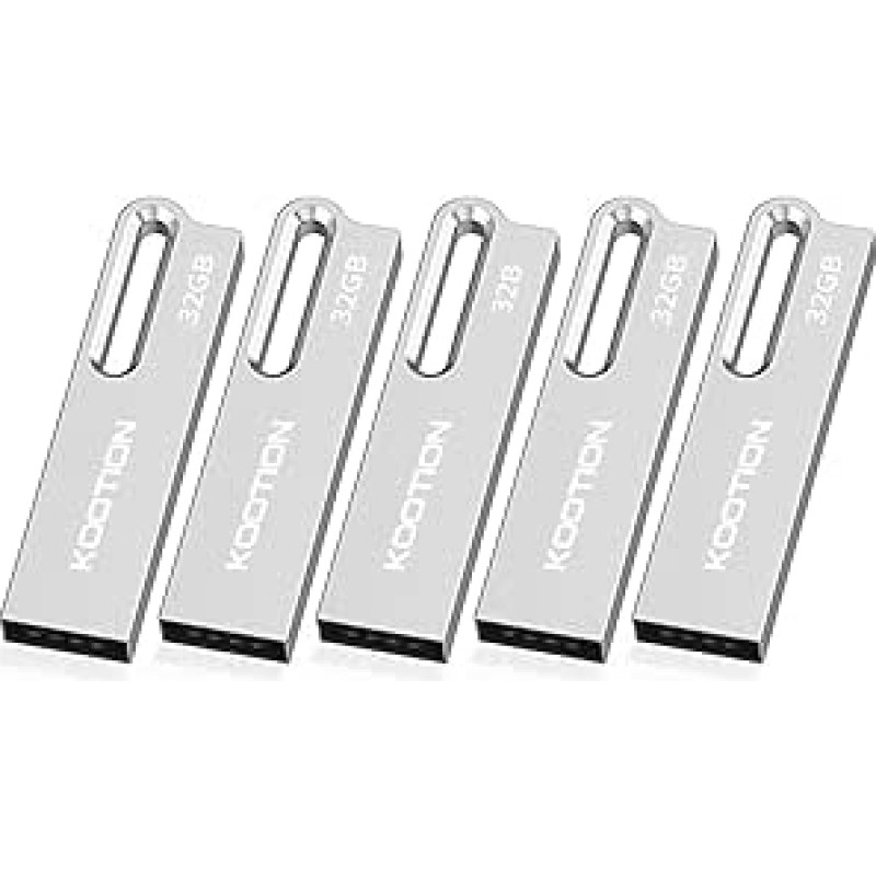 KOOTION USB atmintinės 32 GB, 5 vnt. - USB 2.0 atmintinės su metaliniu korpusu - spalvotos, 5 vnt., miniatiūrinės atmintinės, 32 GB, USB3, sidabrinės spalvos