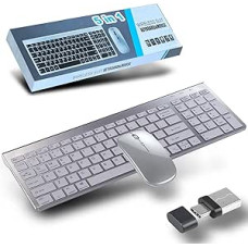 Wireless Keyboard and Mouse Set, 2.4G & Bluetooth & USB-C Wireless Keyboard Rechargeable Silent Ultra Thin Keyboard with Numeric Keypad for Computer/PC/Laptop/Windows/Mac, QWERTY