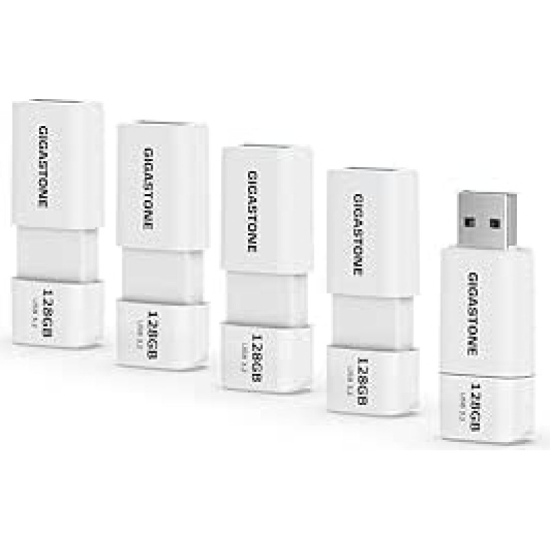GIGASTONE 128 GB atmintinė (5 vnt.) Z60 USB 3.0, 120 MB/s itin greita, be dangtelio, duomenų saugykla, atsarginė kopija, skirta kompiuteriui, kompiuteriui, televizoriui ir automobiliui, suderinama su USB 2.0/3.0/3.1