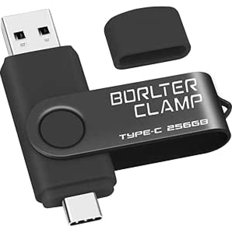 C tipo USB atmintinė 256 GB, BorlterClamp 2 in 1 OTG atmintinė USB 3.0 su dvigubu USB C prievadu, skirta 