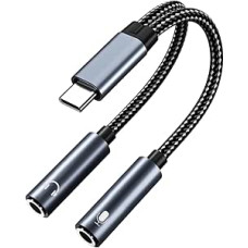 MMOBIEL USB-C į 3,5 mm Aux garso ausinių ir mikrofono adapteris 32 bitų Type-C į dvigubą 3,5 mm Jack Aux Y Splitter ausinių mikrofonas iPhone 17 16 15, iPad, MacBook, Galaxy S25 S24 S23 S22