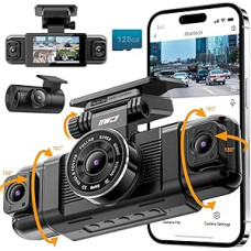 IIWEY N5 Dash Cam 4 kanalų 360° kamera automobiliui - 1080P priekyje, gale, viduje, šone - naktinis matymas, G jutiklis, parkavimo režimas, 5G WiFi ir programėlė, įskaitant 128 GB SD kortelę