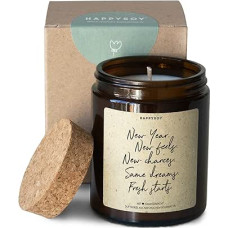 Dovana Naujųjų metų išvakarėse 2022 kvapni žvakė stiklinėje su užrašu, pagaminta iš sojos - natūraliai rankų darbo - tvari asmeninė dovanų idėja Šalies puošmena - suvenyras, laimingų Naujųjų metų