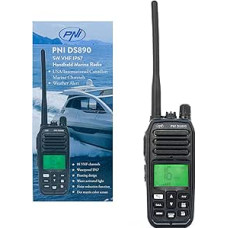 PNI DS890 nešiojamas jūrinis radijo siųstuvas, 88 kanalai, 10 meteorologinių kanalų, reguliuojamas garso slopinimas, garsinis signalas, dvigubas stebėjimas, nuskaitymas, skambutis, NRC, 1800 mAh akumuliatorius, IP67
