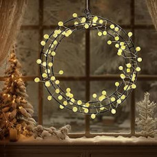 Window Light Wreath with 80 LEDs, 30 cm Window Decoration, Hanging, Warm White Door Wreath, All Year Round, Home Decoration, Window Lighting, Beads, Fairy Lights, Wedding, Festival Decoration