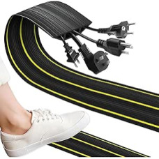 Grindų kabelių dangtis, 2 metrų ilgio grindų kabelių kanalas, stiprus kabelių dangtis su 3 kabelių kanalais, guminis laidų dangtis, 2 m x 8 cm x 1,5 cm, skirtas garažams, valtims, sandėliams, gamykloms, pėsčiųjų takams - juodas