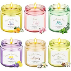 Kvapiosios žvakės stiklinėje, 6 x 3,5 oz kvapiųjų žvakių dovanų rinkinys moterims, aromaterapinės sojų žvakės atsipalaidavimui, kalėdinės kvapiosios žvakės, degančios 150 valandų, mažos dovanos moterims, vyrams