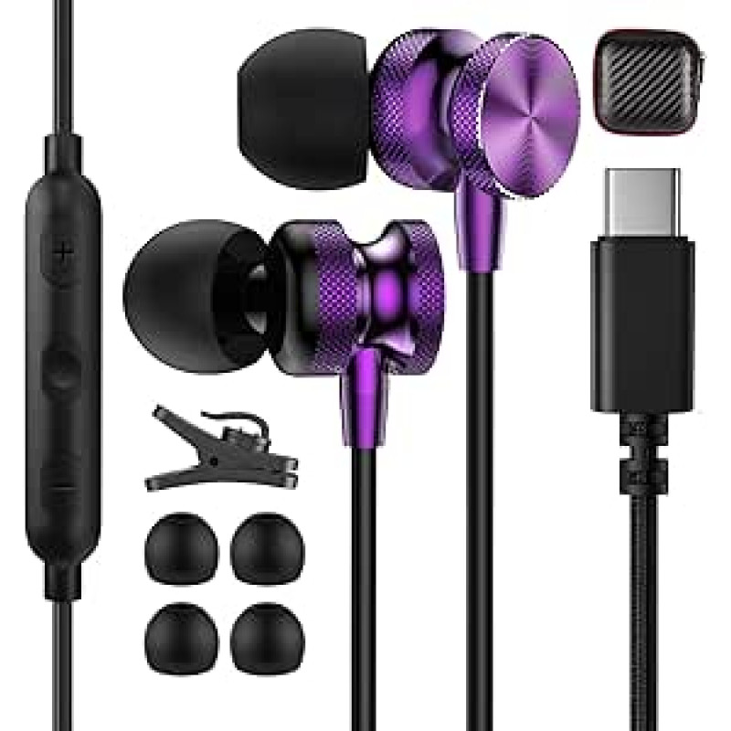 USB C ausinės iPhone 16e 16 15 Pro Samsung S25 A56 A36 A16 A55 S24 Ultra, In-Ear ausinės USBC jungtis Magnetinės USB C tipo ausinės su kabeliu Mi 14T Pro Poco X7 Pro Pixel 9