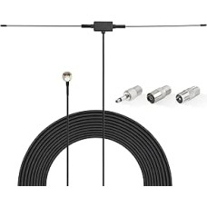 Superbat FM/AM FM antena Dipolinė antena su teflono danga F jungtimi ir 3 m ilginimo kabeliu, 50 omų lipniu tvirtinimu, skirta nešiojamam radijo imtuvui HiFi imtuvui Stereo stiprintuvui AV imtuvui