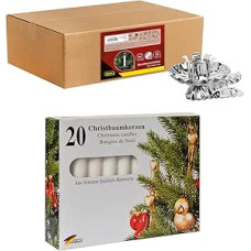 Idena 90486 Medinė žvakidė Kalėdų eglutei, 20 sidabrinių žvakių ir 20 baltų žvakių, senovinė metalinė žvakidė su spaustuku iki 1,5 cm storio šakoms