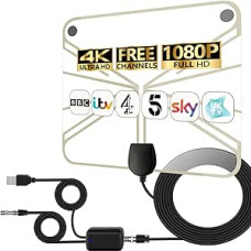 Indoor TV Antenna for Local Channels - 4K HD Amplified Digital HDTV Antenna with Signal Amplifier - 360° Long Receiving Antenna Support for All Types of TV