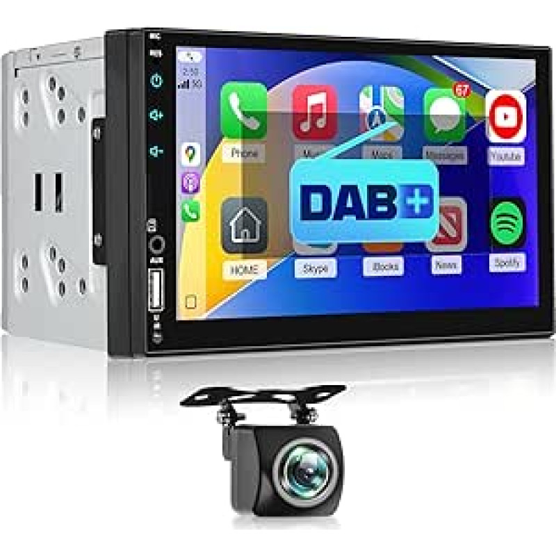 NHOPEEW 2 DIN DAB radijas - 7 colių automobilinis radijas, palaikantis belaidį CarPlay 