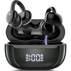 Open Ear Headphones Bluetooth 5.4, Clip On Headphones with Innovative Clip Design, 48 Hours Playtime Earphones Bluetooth with DNN Noise Cancellation, Secure Hold, Intense Sound, IPX7 Waterproof