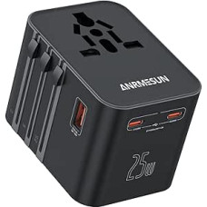 Travel Adapter Worldwide, Universal Travel Adapter Travel Plug with 2 USB C (PD 25W) and 1 USB A and 1x AC, International Socket Adapter Universal Adapter for EU, UK, USA, Australia