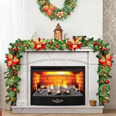 Timiyou Christmas Garland, 2.7 m Fir Garland with Flowers and Red Berry, Christmas Decoration, Indoor Outdoor Garland, Suitable for Home, Stairs, Fireplace, Front Door, Patio and Gardens