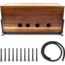 Large Cable Management Box, Wooden Cord Hiding Box and Power Strip Organizer, Cable Storage for Office, TV Cable, Desk Cable Organizer, Vintage Walnut (14.1 x 6 x 6.3 inches)