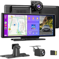 ESSGOO A-pple CarPlay ir Android automobilis, 10,26 colių IPS Carplay ekranas, su 4K prietaisų kamera, 1080P galinio vaizdo kamera, Carplay automobilis su Bluetooth 5.0/FM/Siri/G-oogle/Mirror Link/64G TF/AUX