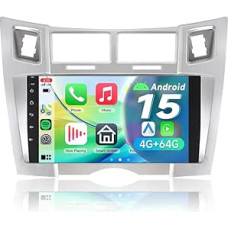 Automobilinis radijas Toyota Yaris 2 XP90 2005-2010 2+64 GB Android 14 Belaidis Carplay Pagrindinis blokas 9 colių jutiklinis ekranas GPS navigacija Bluetooth WiFi DSP
