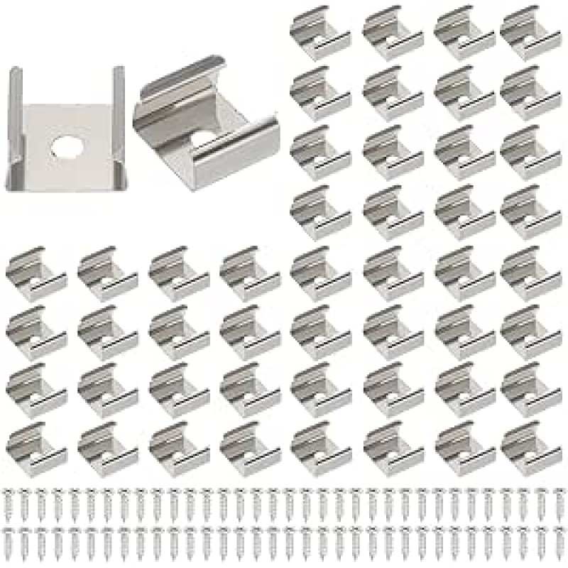 PATIKIL LED juostelių spaustukai, 70 vienetų nerūdijančio plieno laikiklių montavimo laikiklių laikiklis su varžtais, skirtas 14-15 mm LED juostelių apšvietimo kabeliui