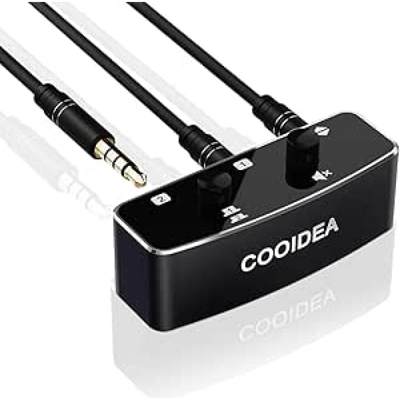 3,5 mm lizdo garso jungiklis 2(1)-In-1(2)-Out su nutildymo mygtuku, 2/3/4 kontaktų suderinamumas (TS TRS TRRS), HiFi garso jungiklis kompiuteriui, telefonui, nešiojamajam kompiuteriui, ausinėms