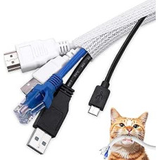 Kabelführungshülse, 3 m, weiß, Kabelmanagementhülse, erweiterbarer Drahtschlauch für USB-Strom-, Audio-Video-Kabel, haustiersicherer Kabelschutz für Zuhause, Büro, TV