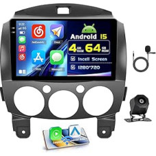 4+64G Android Car Radio with Screen for Mazda 2 2007-2014 Wireless Carplay, Car Radio with Sat Nav, 9 Inch Incell Screen, Android Car/FM/RDS/Reversing Cam