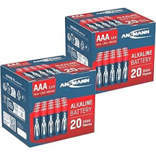 ANSMANN šarminės baterijos Micro AAA / LR03 1,5 V / Ilgaamžės šarminės baterijos ekonomiška pakuotė praktiškoje dėžutėje / 40 vnt.