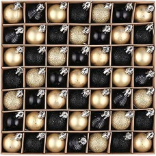 Valery Madelyn Kalėdų baubliai, 49 vnt. 3 cm Kalėdų eglutės baublių Plastikiniai kalėdiniai baubliai Kalėdų dekoracijos su pakabuku Dovanų pakuotė Kalėdų eglutės dekoracijos Juoda aukso tema