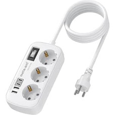Travel Adaptor Thailand Socket, 3-Way Thailand Socket Adapter with 2 USB-C & 2 USB A, Surge Protection & 1.5 m Cable, Type O Travel Adapter