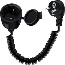 Schuko Extension Cable Spiral 16 A 250 V Schuko Power Cable Spiral Cable 2 AC for Socket IP44 for Outdoor or Indoor Use, Home, Office (90 Degree Black, 0.6-1.5 m)