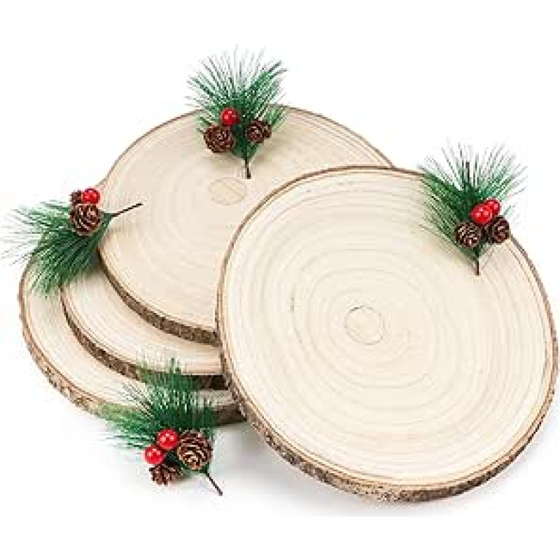 8 vnt. apvalių medinių diskų + dirbtinės pušies šakos, 20-23 cm HolzLog Disc Kalėdų dekoracijos, pagamintos iš pušies šakų su pušies spurgomis Pušies adata 