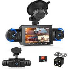 1080P WiFi Dash Cam for Car with App, 3 Inch Front Camera, 24h Parking Monitoring, Night Vision, G-Sensor, Loop Recording, Foldable & Mirrorable, Includes 64GB Card, for iOS/Android