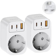 2 JK adapterių pakuotė Anglija Vokietija kištukinio lizdo adapteris Anglijoje su 2 USB C ir USB A jungtimis, kelionių adapteris Airija G tipo Škotijai Airijai Londonui Maltai Dubajui Maldyvams HK