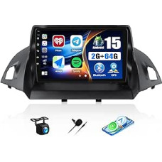 CAEMCHO 2G + 64G Android 15 Car Radio for Ford Kuga/Escape 2013-2018 with Navi Carplay Android Car, Double DIN Car Radio with 9 Inch Screen, Bluetooth HiFi RDS FM WiFi + Reversing Camera