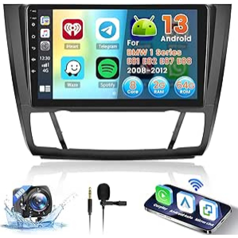 [8 branduolių 2+64G] Inefala 9 colių Android 15 automobilinis radijas BMW 1 serijos E81 E82 E87 E88 (2008-2012) 2 DIN ekranas su belaidžiu CarPlay Android automobilis 32EQ 59UI FM RDS GPS Bluetooth WiFi vairas