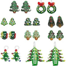 arricraft Pack of 20 10 Styles Green Christmas Tree Glass Beads Christmas Handmade Lampwork Loose Spacer Beads with Bumpy Tree Motifs for Earrings Bracelets Necklaces Jewellery Making