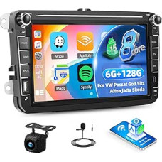 8 Core 6 + 128G Android 15 automobilinis radijas VW Passat Golf Seat Altea Jatta Skoda, 8 colių IPS 2.5D automobilinis radijas su belaidžiu Carplay Android Car/FM/RDS/32EQ/DSP/GPS/Wifi/SWC + AHD atsarginė kamera