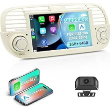Android 13 automobilinis radijas FIAT 500 (2007-2015) | 7 colių IPS jutiklinis ekranas su vandeniui atsparia HD galinio vaizdo kamera | Belaidis CarPlay ir Android Car | 2GB+64GB GPS Bluetooth vairo valdymas Baltas