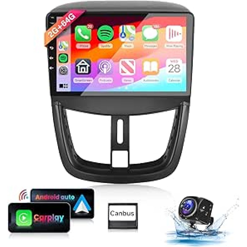 8 Core 2 + 64G: Hodozzy Carplay automobilinis radijas Peugeot 207 2006-2015 m. Android automobilinis radijas su navigacija, 9 colių jutiklinis ekranas su Android Car/WiFi/GPS/RDS/FM/Bluetooth/USB/DSP+Canbus