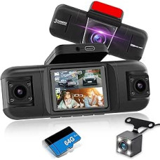 NHOPEEW 4 Channel Dash Cam 360° for Cars - 1080P Front and Rear Dash Cam - 2 Inch Screen with Adjustable Side Cameras, 8 IR Night Vision, Loop Recording, G-Sensor + 64G TF Card